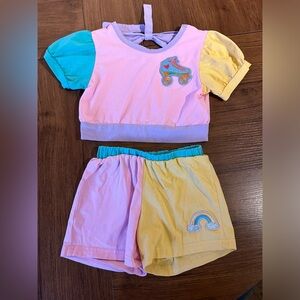 Lola + the Boys Two-Piece Set with Roller Skate and Rainbow Patches size 4